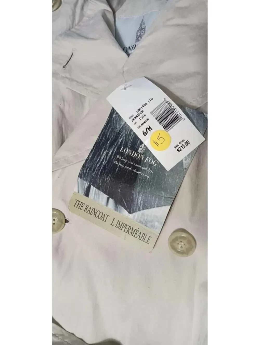 NWT! London Fog Jennifer Trench Coat $215 Womens Size 6 Biege Long Buttons...